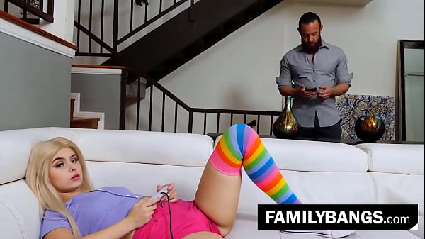 FamilyBangs.com ⭐ Stubborn Father Punish her Tiny Stepdaughter for Playing Video Games All Day Long, Aria Banks, Brad Newman